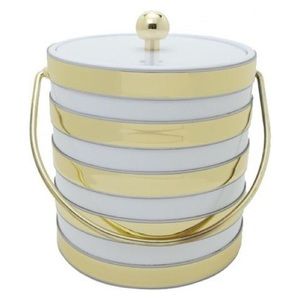 White & Gold Banded Ice Bucket